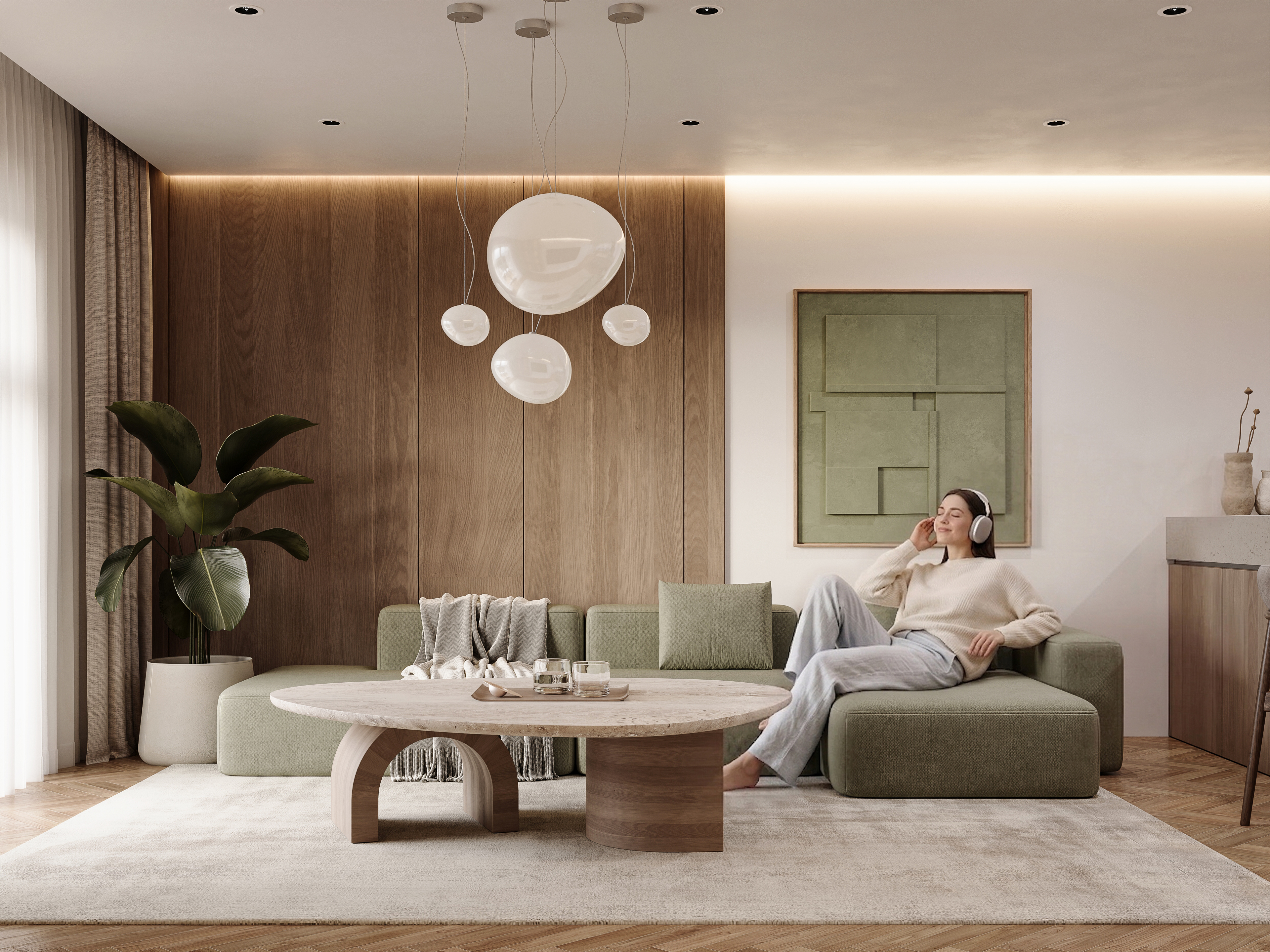 ZU602 luxury two-bedroom apartment living room, cinematic interior visualisation