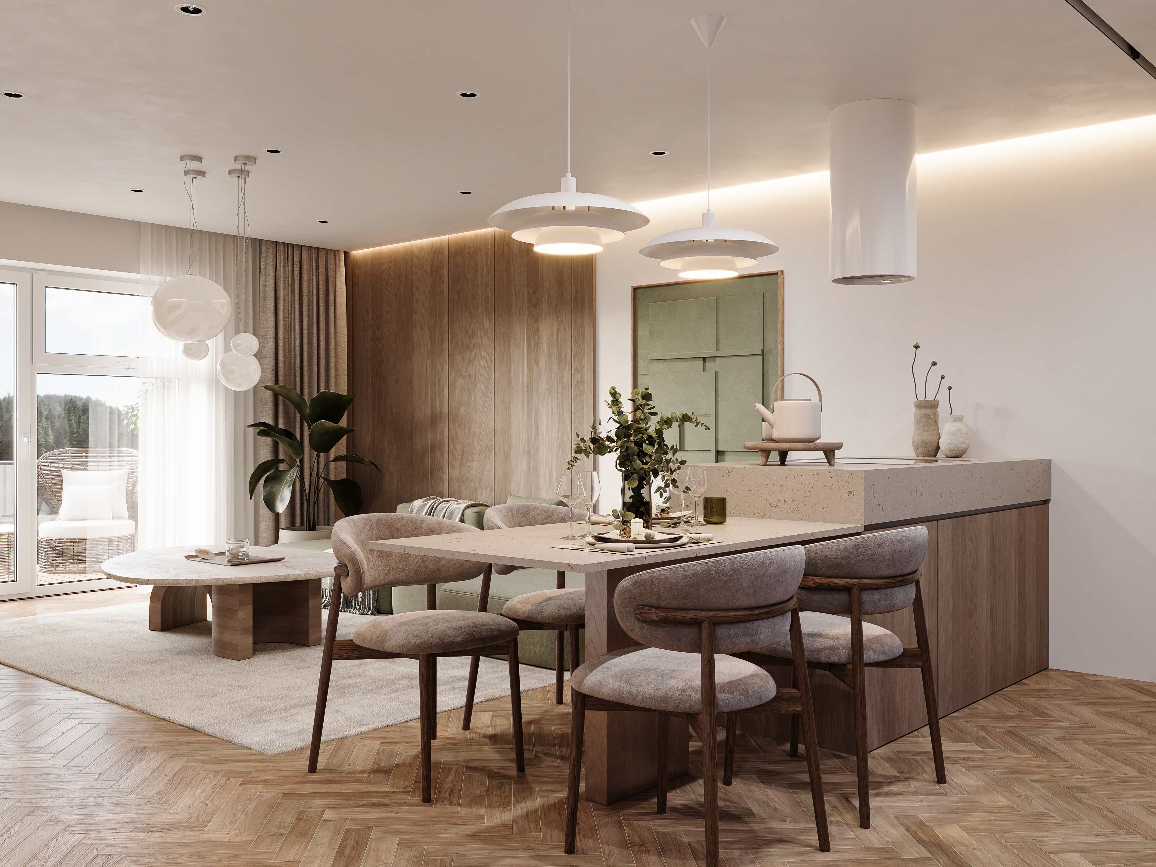 ZU602 luxury apartment kitchen with social anchor island
