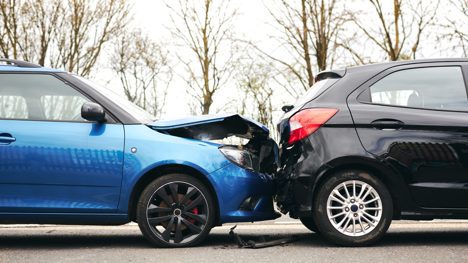 Two cars after a rear-end collision