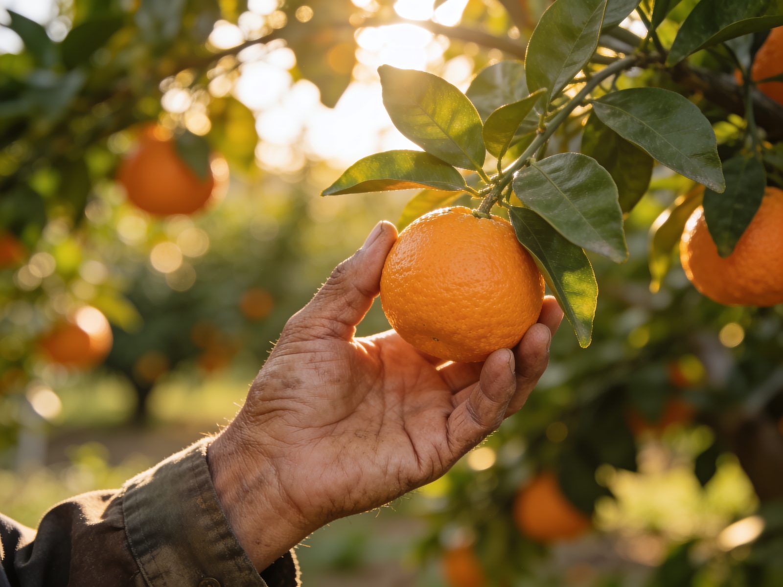 Hand picking a ripe kinnow from the tree