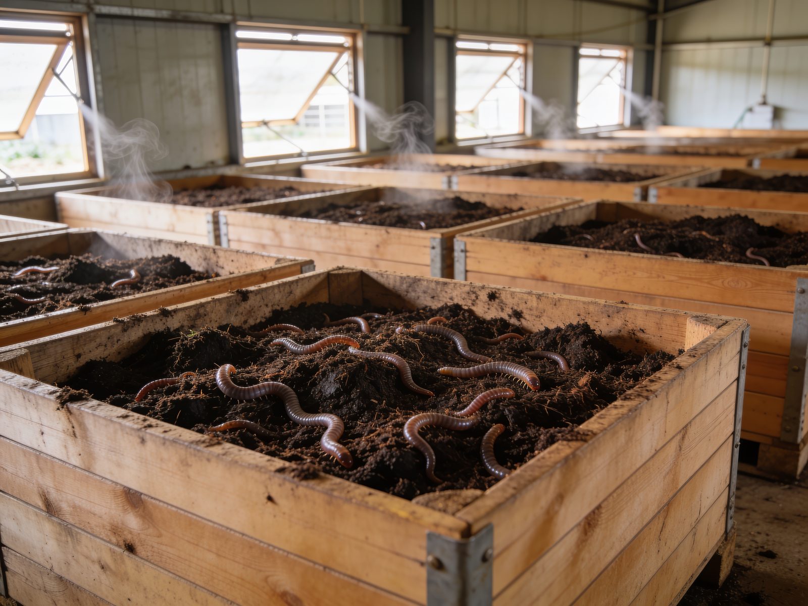 Vermicompost production beds at KK Farm