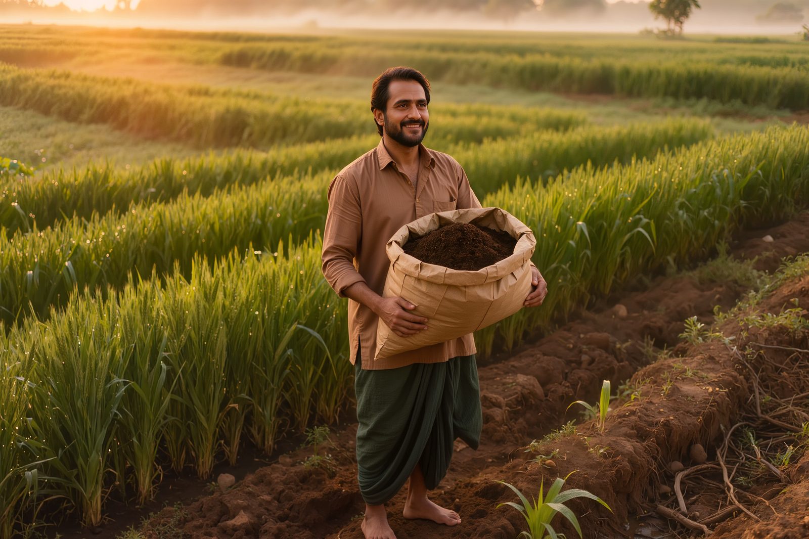 Fresh vermicompost carried through the fields at KK Farm