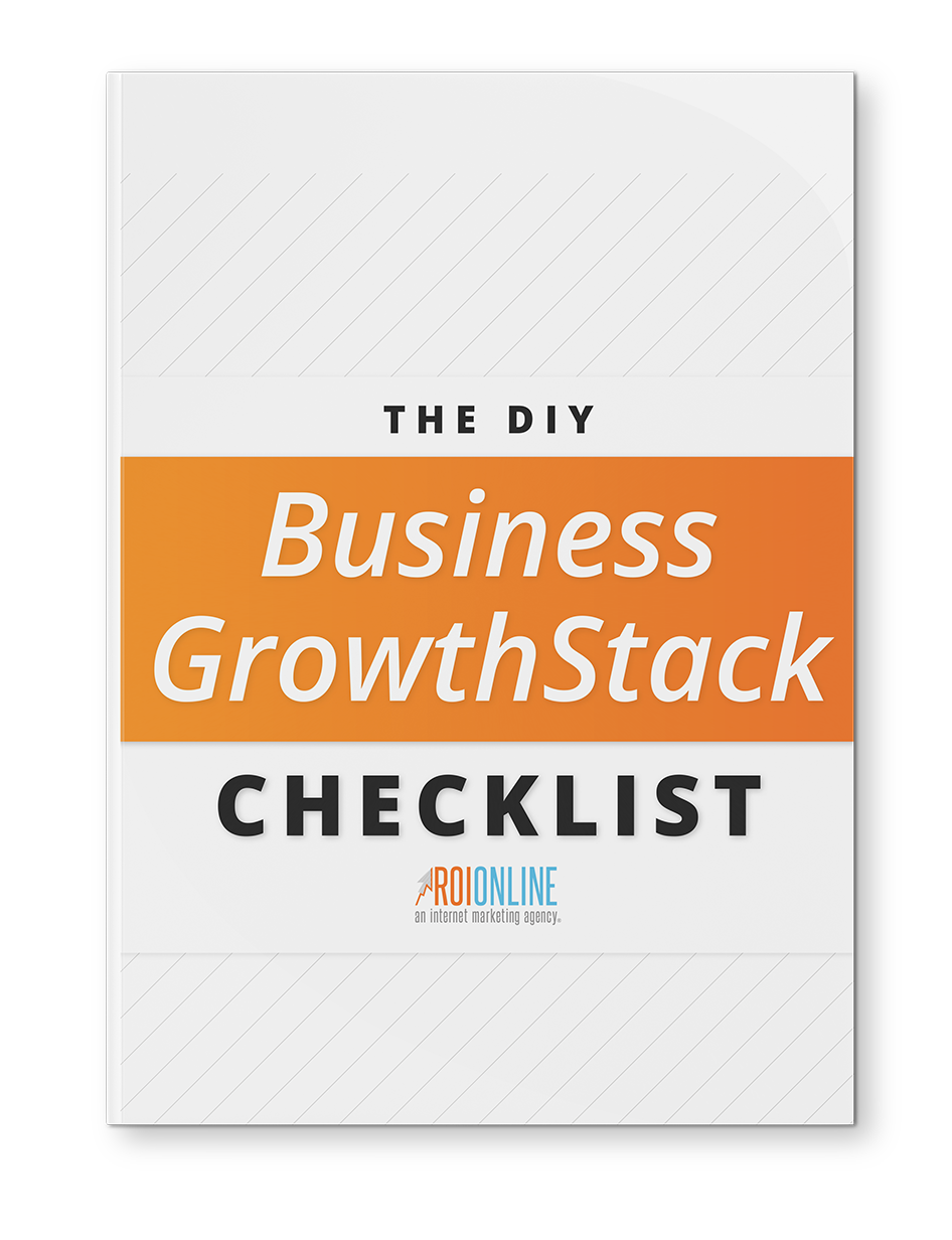 DIY Business GrowthStack Checklist cover featuring the title and ROI Online branding, promoting business growth resources.