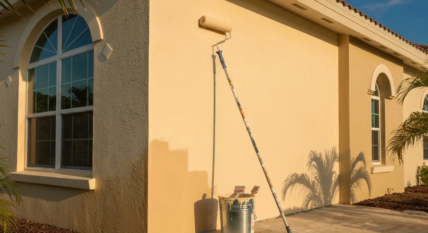 Exterior painting on stucco home