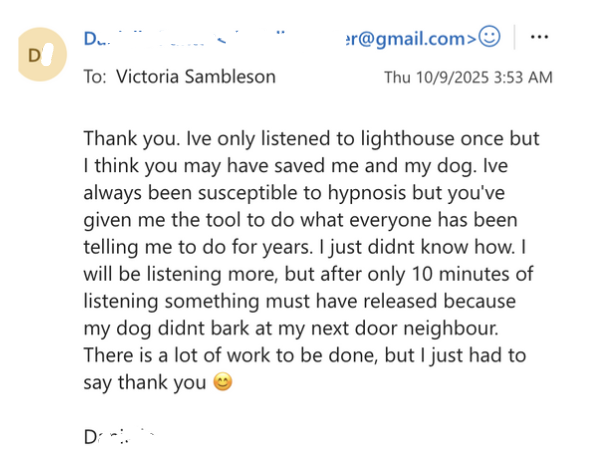 Message from a guardian about her dog after listening to The Lighthouse