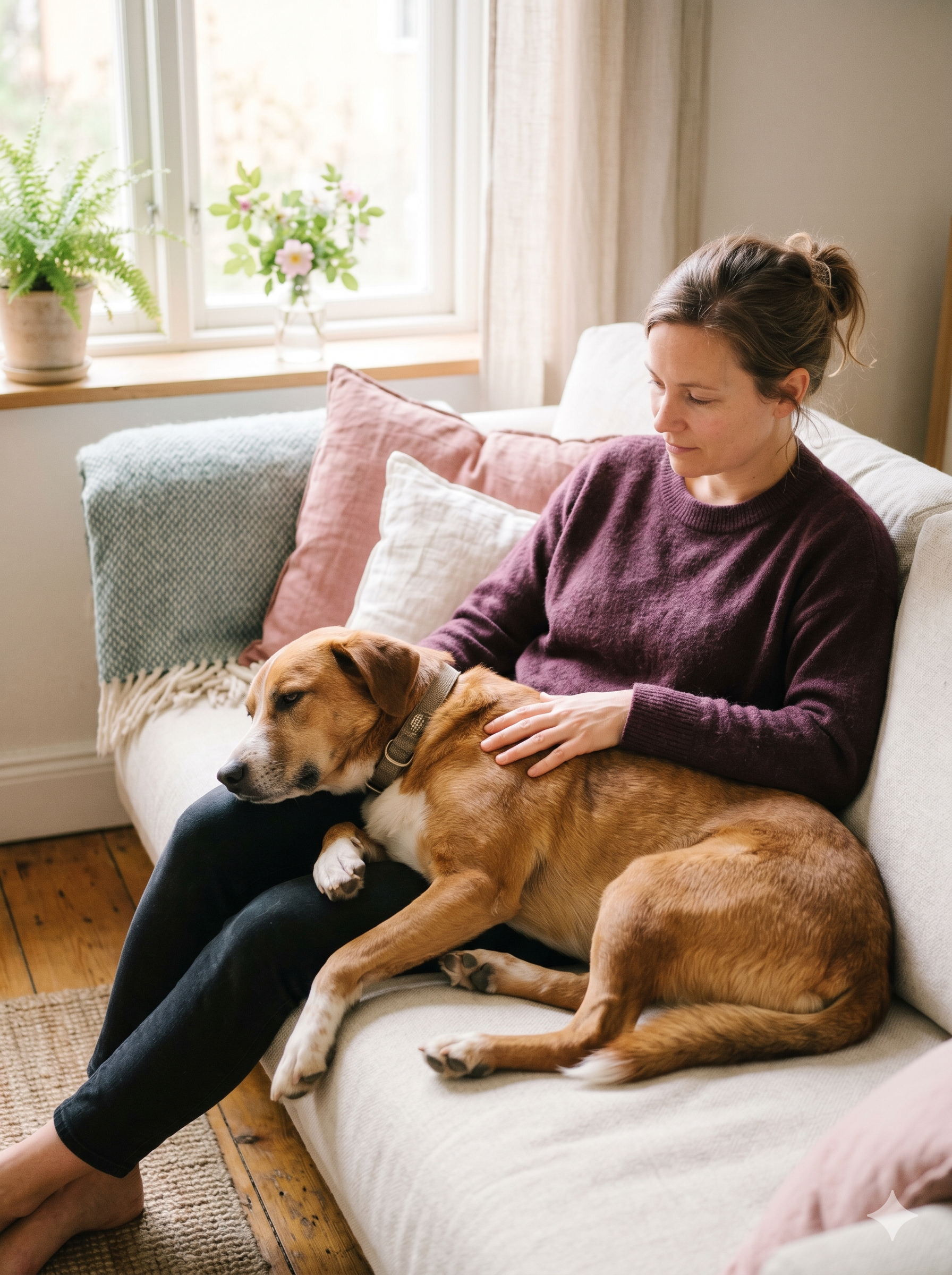 A calm, connected moment between a person and their animal