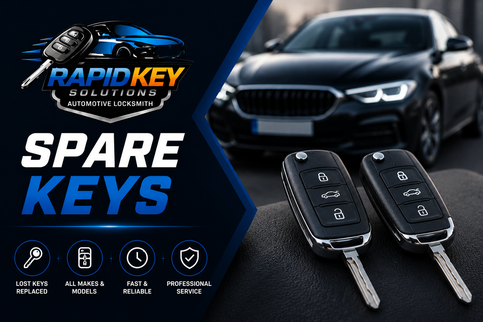 Spare car keys cut and programmed by Rapid Key Solutions