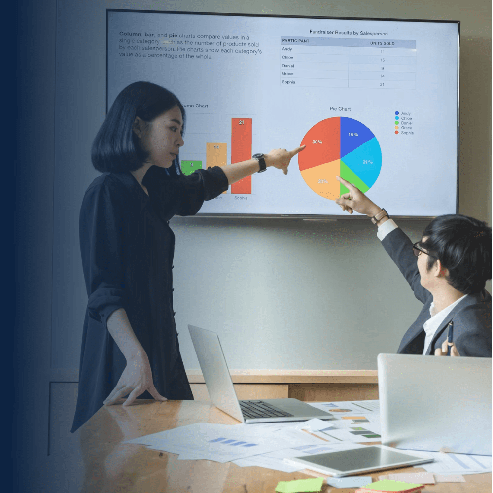 Interior designers reviewing fabric and finish specifications for motorized screens including material options, color choices, and customization charts