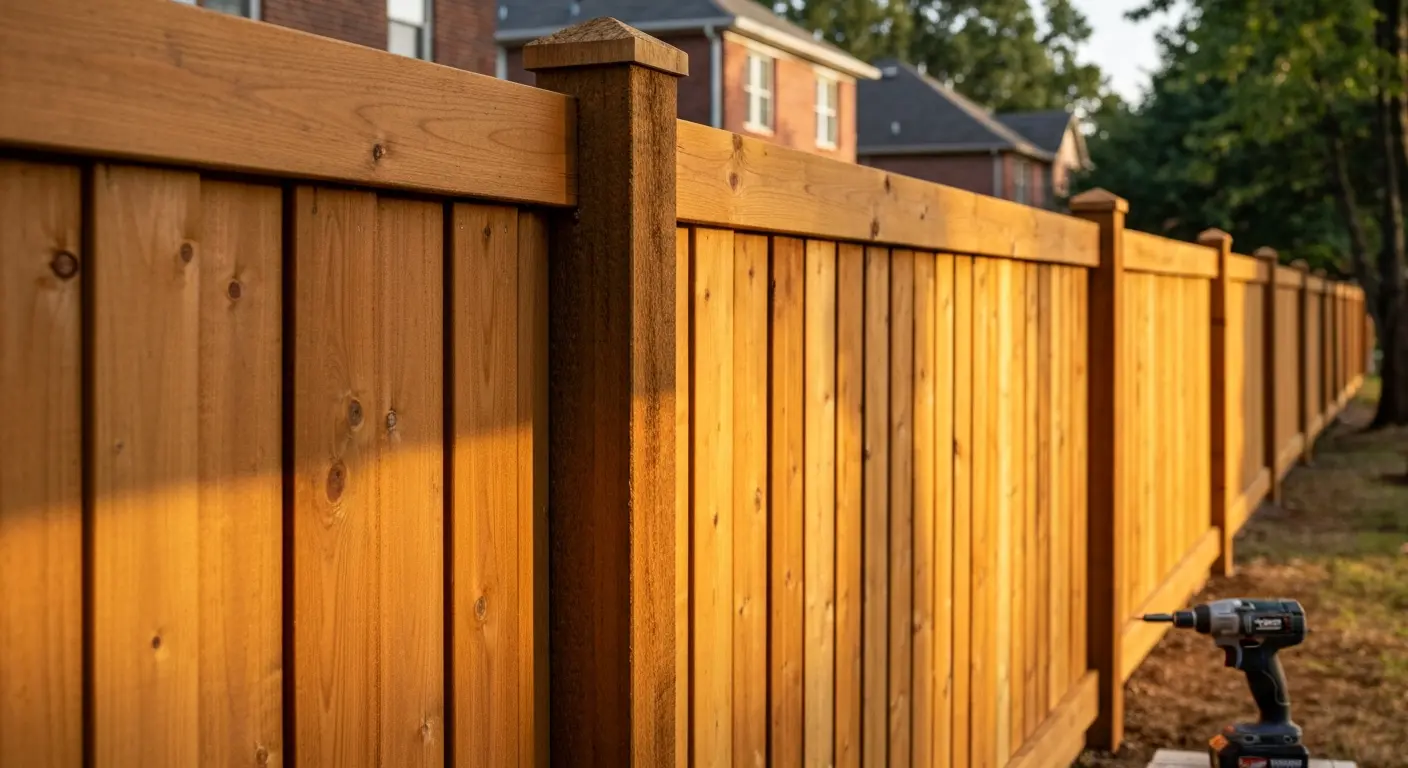 Wood and vinyl fence installation