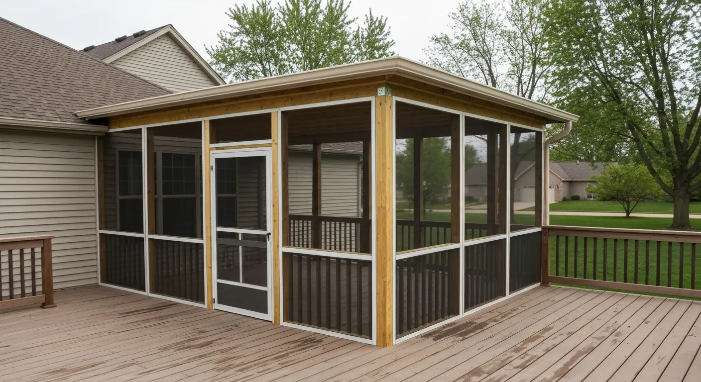 Covered porch with screened walls in Grimes Iowa