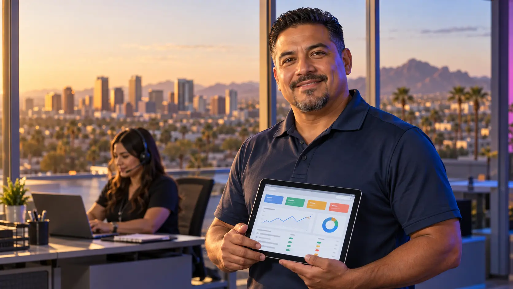 Phoenix service business owner with CGX virtual assistant support