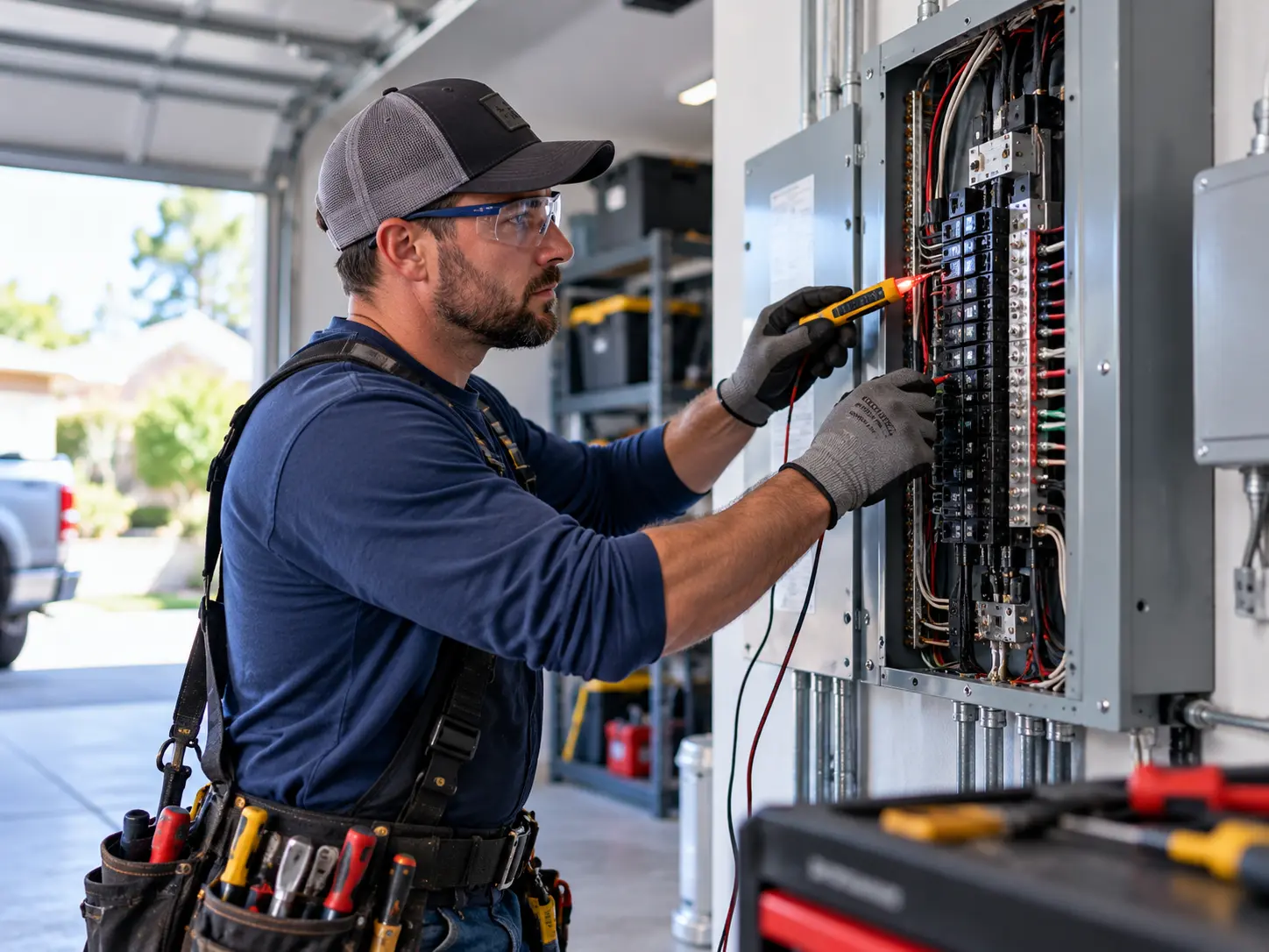 Electrician working on a residential electrical panel