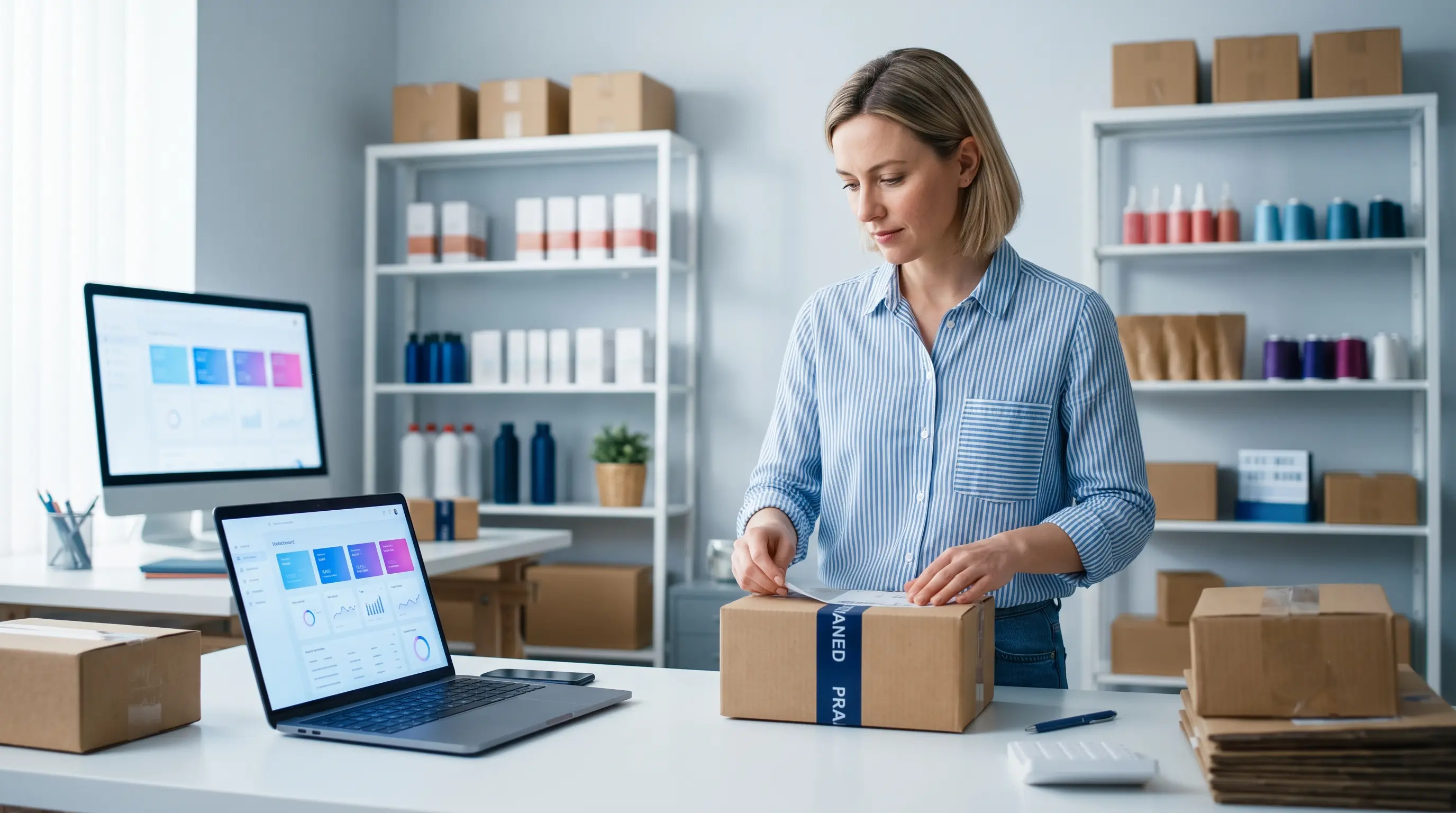 E-commerce business owner packing customer orders