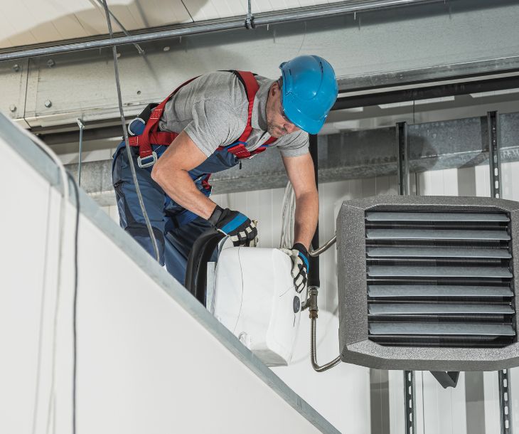 technician repairing hvac over the duct
