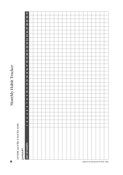 Monthly Habit Tracker, January: habit list with a day-by-day grid