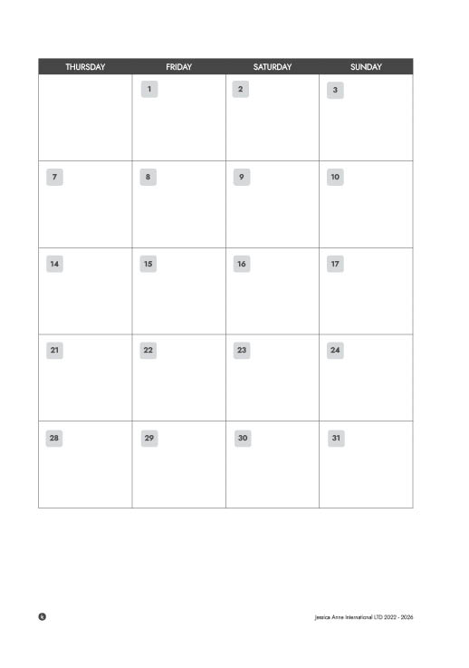 2027 monthly calendar, January: Thursday to Sunday