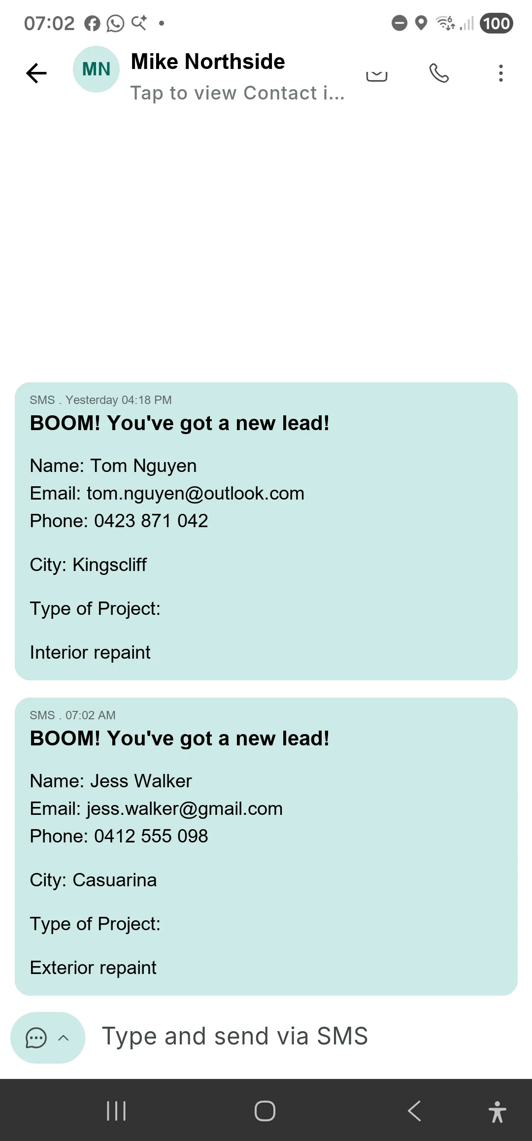 LeadConnector new lead notification - Jess Walker, Casuarina, exterior repaint