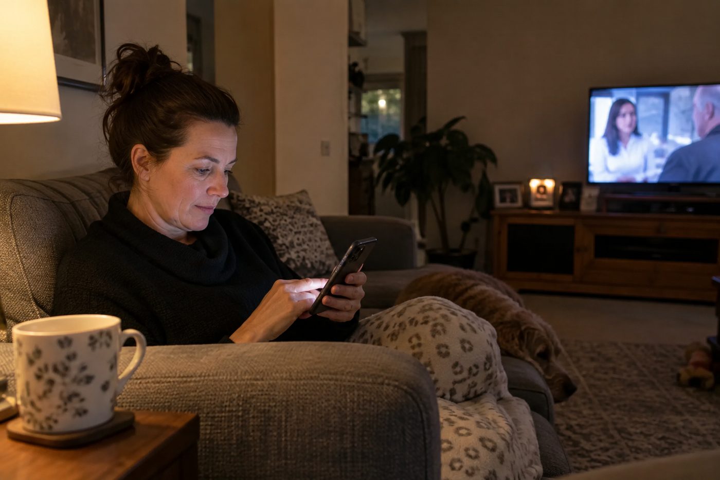 Customer filling in an enquiry form on her phone on a Sunday night