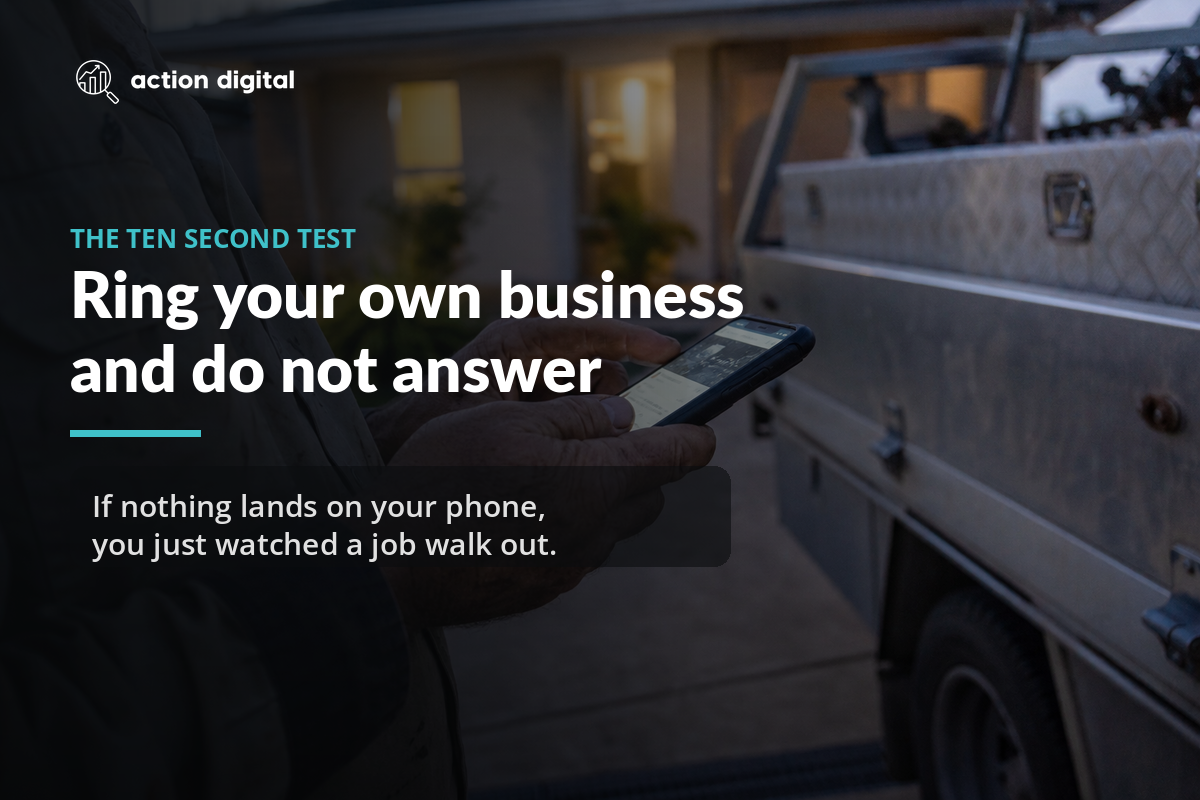 Tradesman checking his phone after ringing his own business and not answering