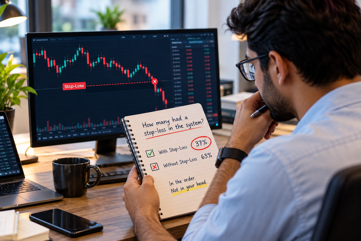 Broker app order book showing stop-loss status