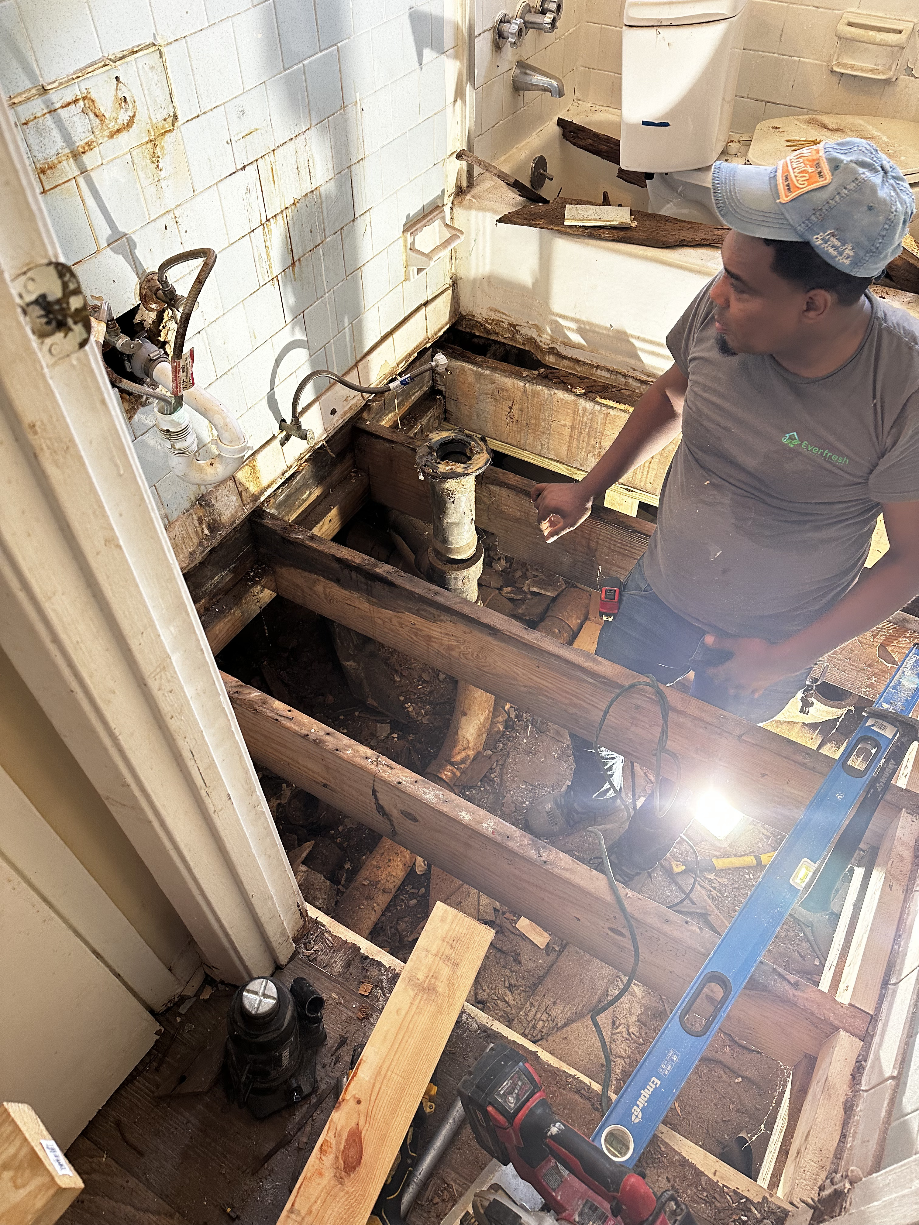 Bathroom subfloor and plumbing repair service
