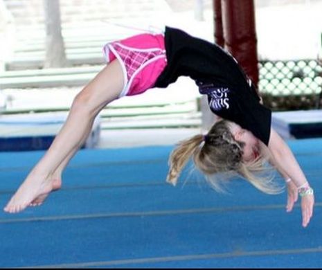 Student practicing tumbling at Alpha Omega