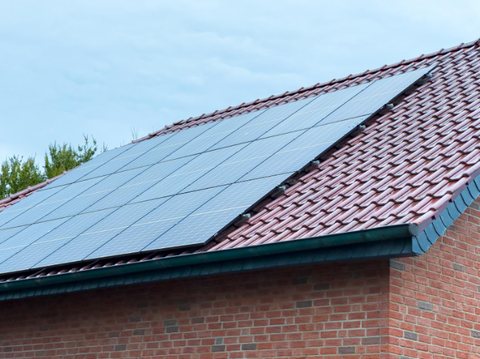 Soligo solar panels forming rooftop array on sun-facing roof Soligo solar panels forming rooftop array on sun-facing roof