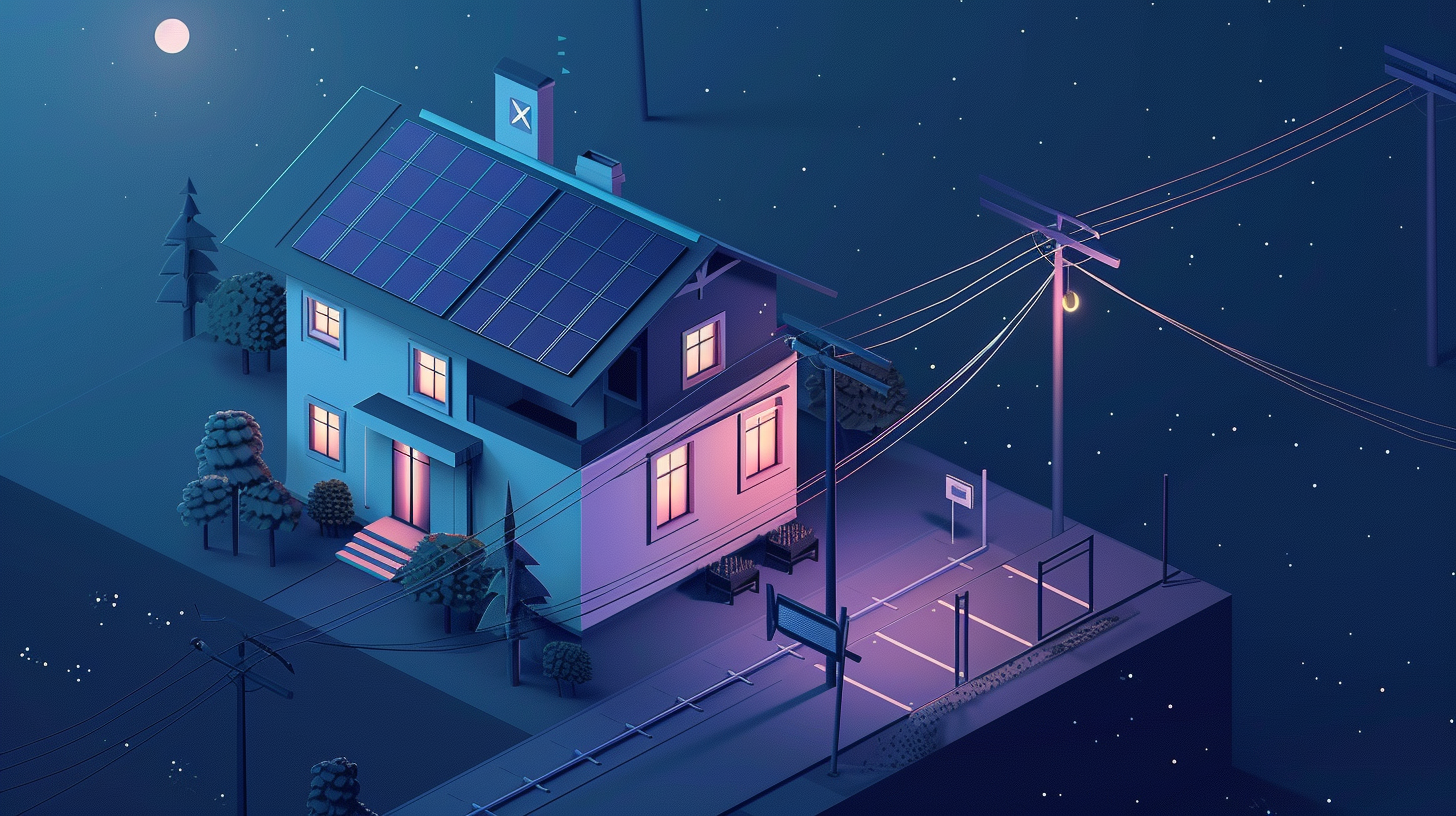 Grid-tied Soligo solar system on a residential home connected to utility meter at night Grid-tied Soligo solar system on a residential home connected to utility meter at night