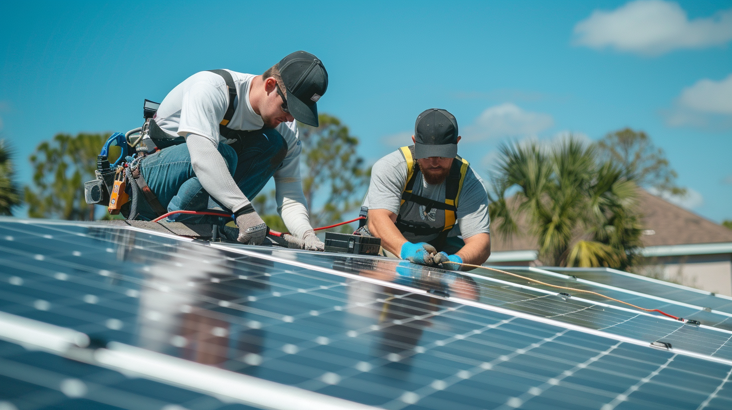 Soligo technicians completing residential solar installation Soligo technicians completing residential solar installation