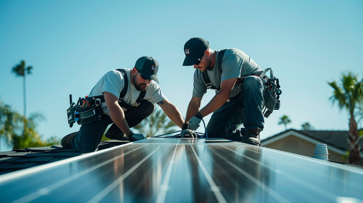 Soligo technician wiring inverter during solar installation Soligo technician wiring inverter during solar installation