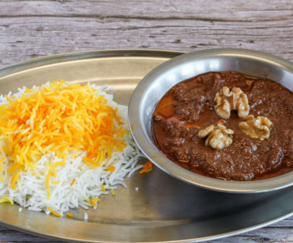 Fesenjoon — Persian chicken stew with walnuts and pomegranate at Chop Kabob
