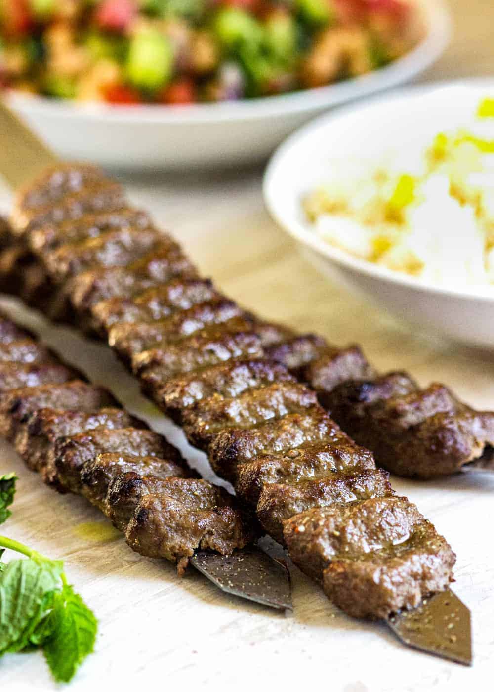Beef Koobideh — grilled seasoned ground beef skewers at Chop Kabob, Westborough