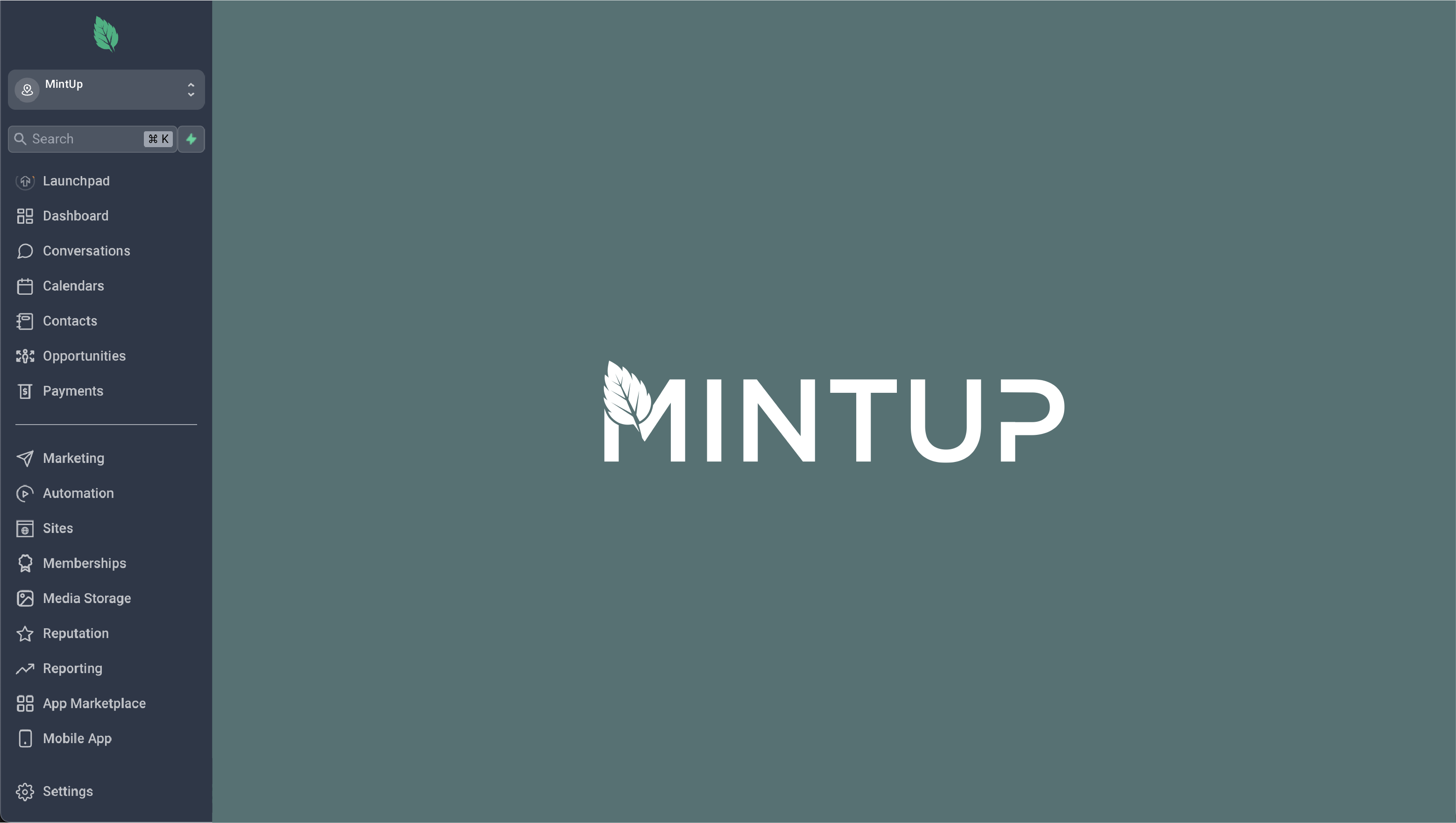 MintUp's marketing software main dashboard CRM.