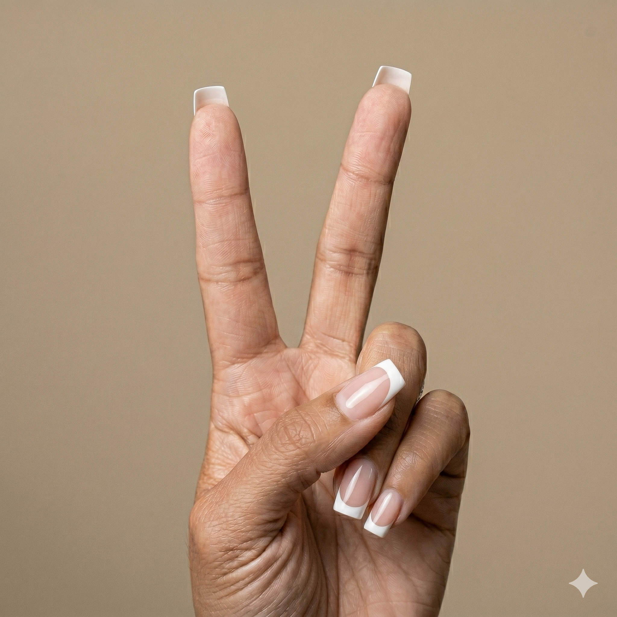 Square white French tip gel manicure — clean nail art by Arden Nail Studio Greenville SC