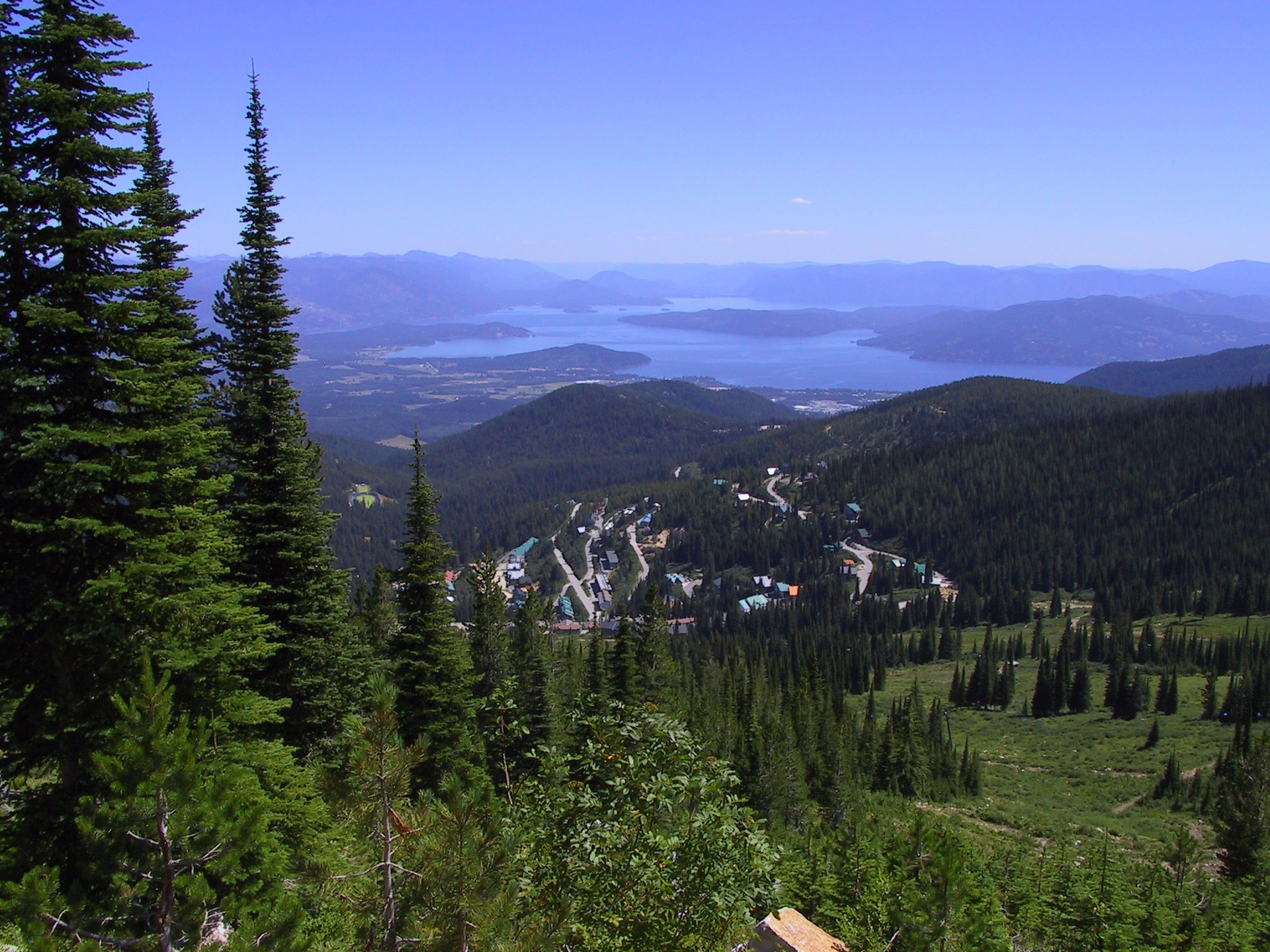 Sandpoint, Idaho seen from Schweitzer Mountain over Lake Pend Oreille