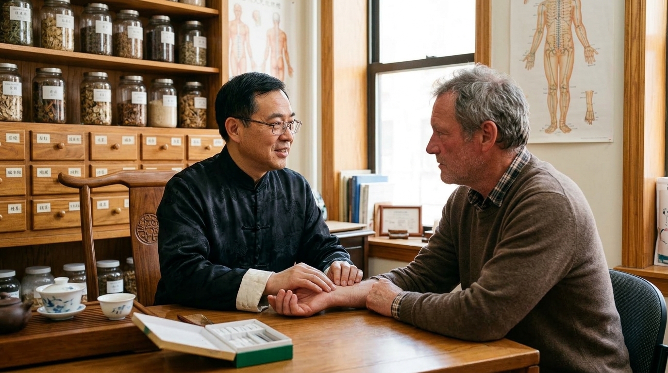 middle aged man wearing heavy clothing in summer experiencing chills and sweating in a wellness context middle aged man wearing heavy clothing in summer experiencing chills and sweating in a wellness context