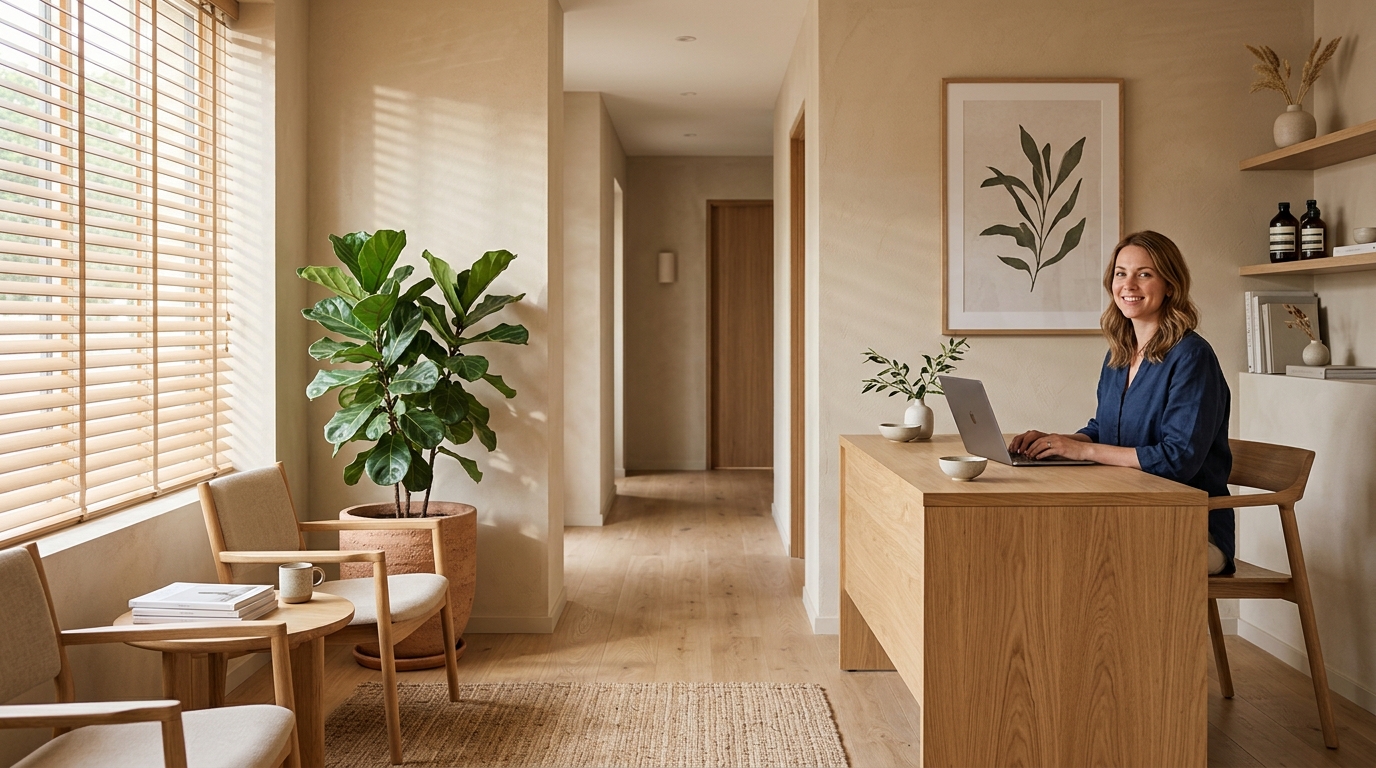 clean modern wellness clinic interior with natural light and wooden furniture Katy Texas clean modern wellness clinic interior with natural light and wooden furniture Katy Texas