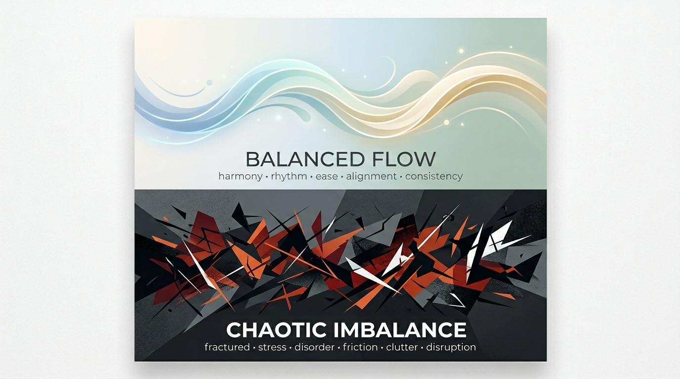 balanced versus unbalanced body regulation concept, smooth versus disrupted energy flow, wellness illustration