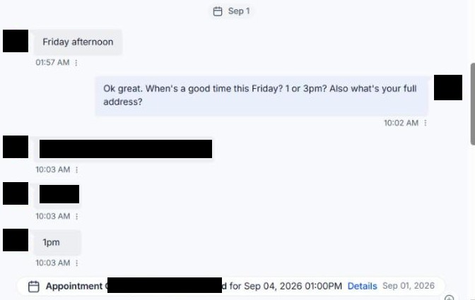 A real prospect picking an appointment time so the call is booked within minutes