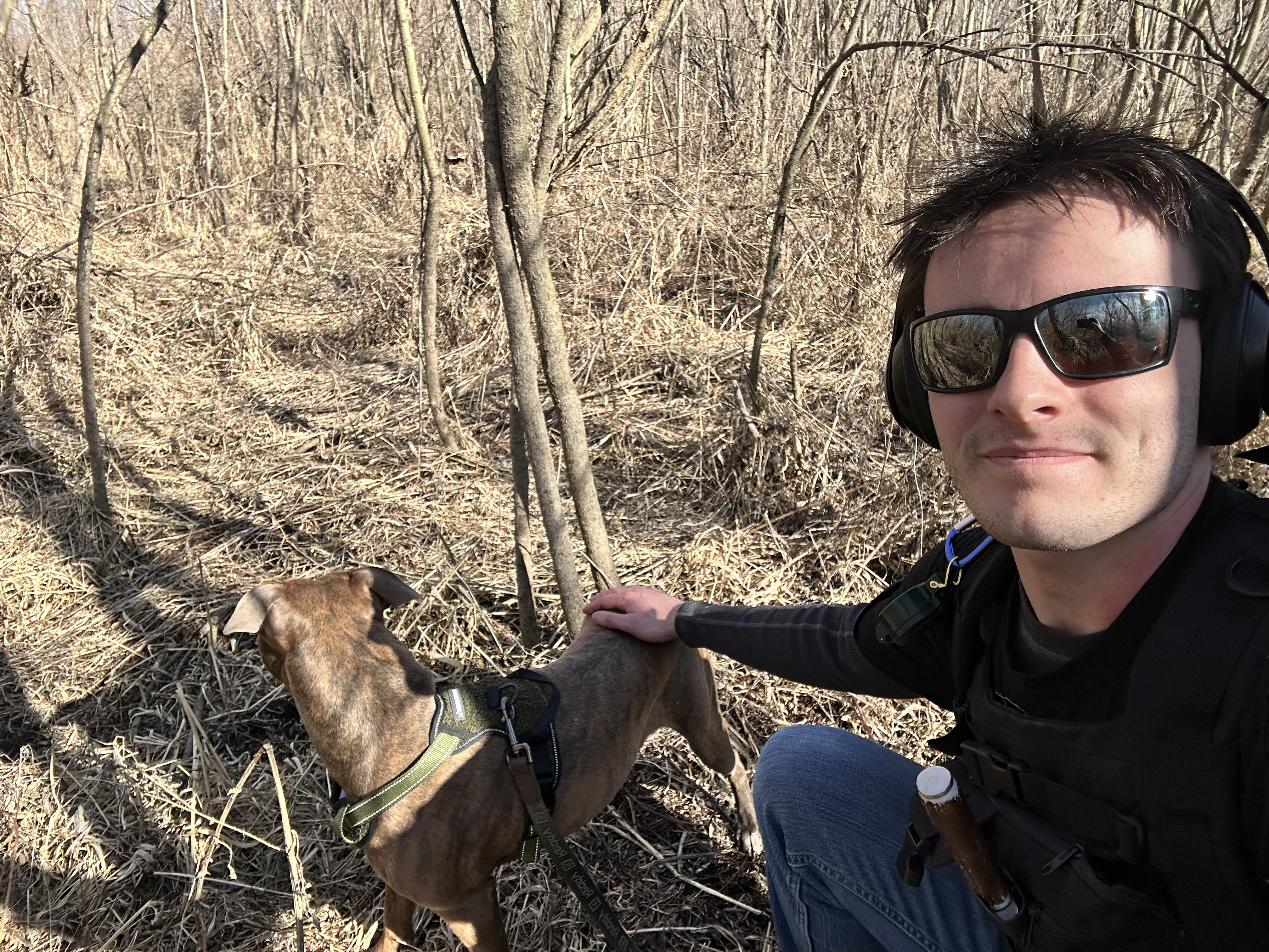 Elias Michael Davis, on a walk with his dog