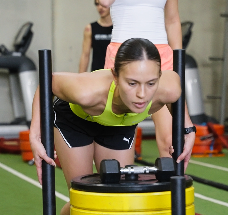 Athlete pushing a sled at Geelong Fitness