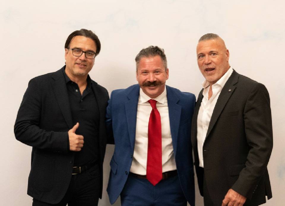 Alex Buriak with Rich Galgano, founder of Windy City Wire, and Bobby DeLeon, co-founder of Three Hearts Rum