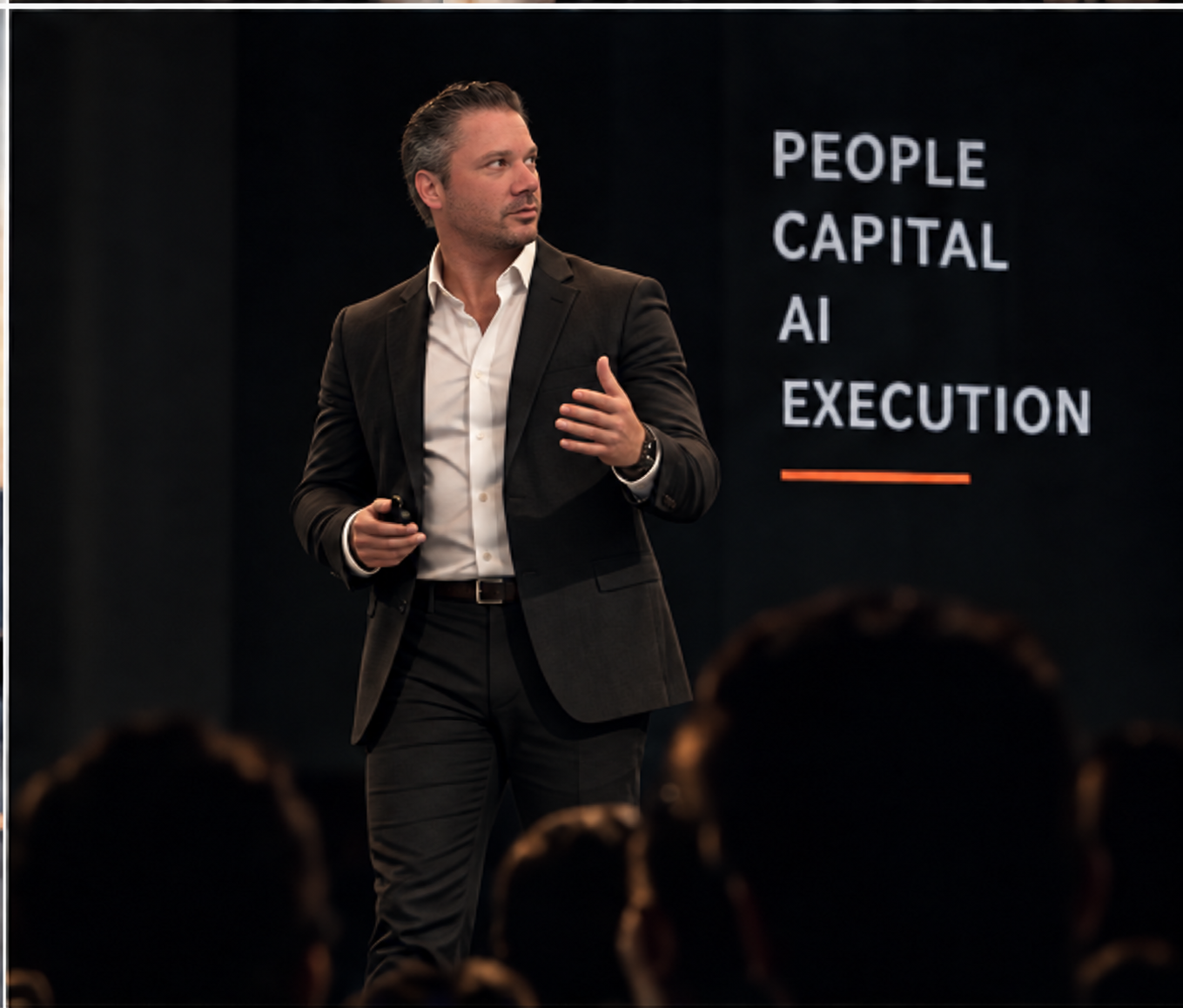 Alex Buriak in a speaker stance with People, Capital, AI, Execution