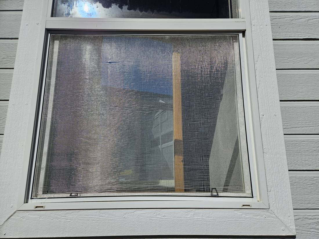 Worn-out screen still installed in a window