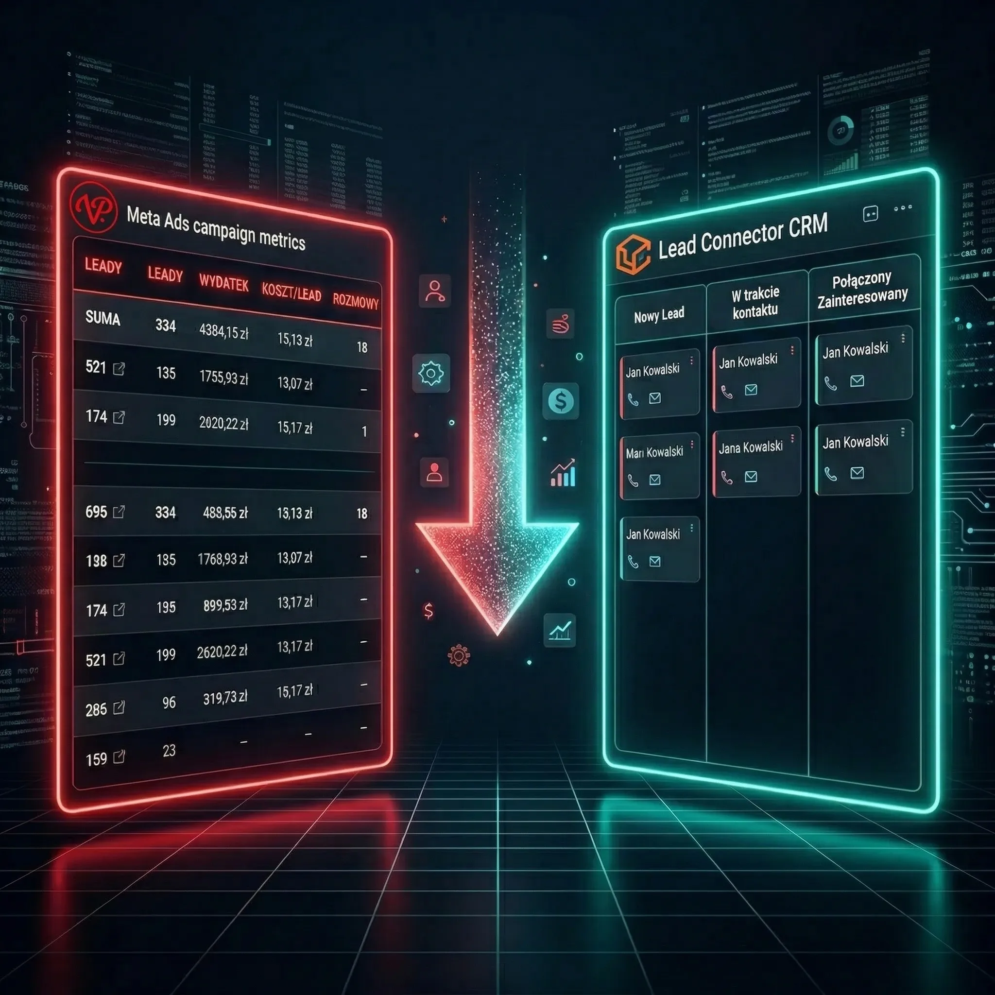 Porównanie danych Meta Ads i LeadConnector CRM
