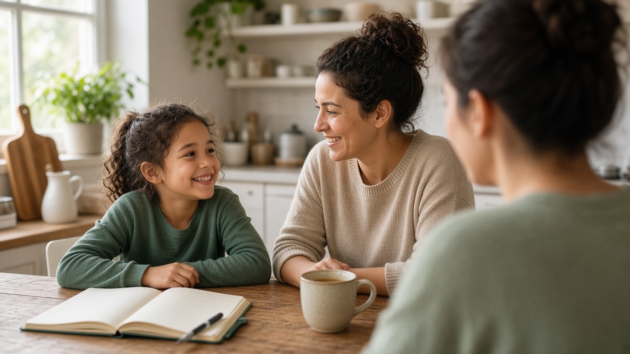Parent and tutor talking at the table during a free consultation
