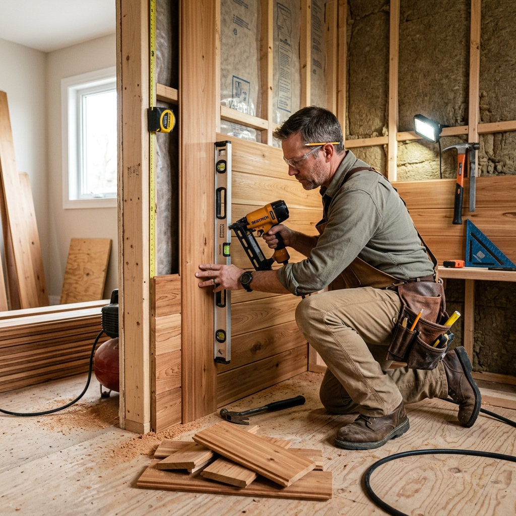 Sauna craftsman at work