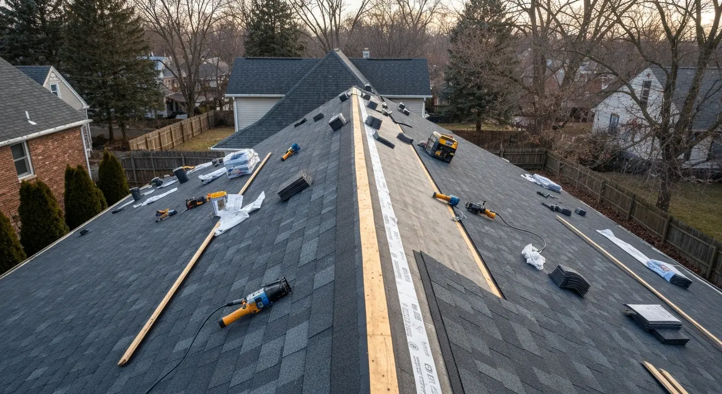 Roof replacement in progress