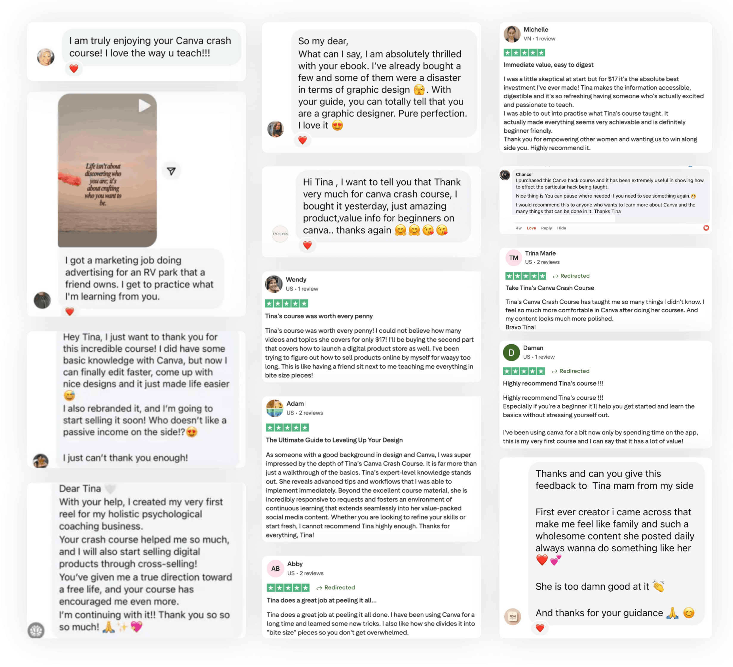 Student reviews about learning Canva with me