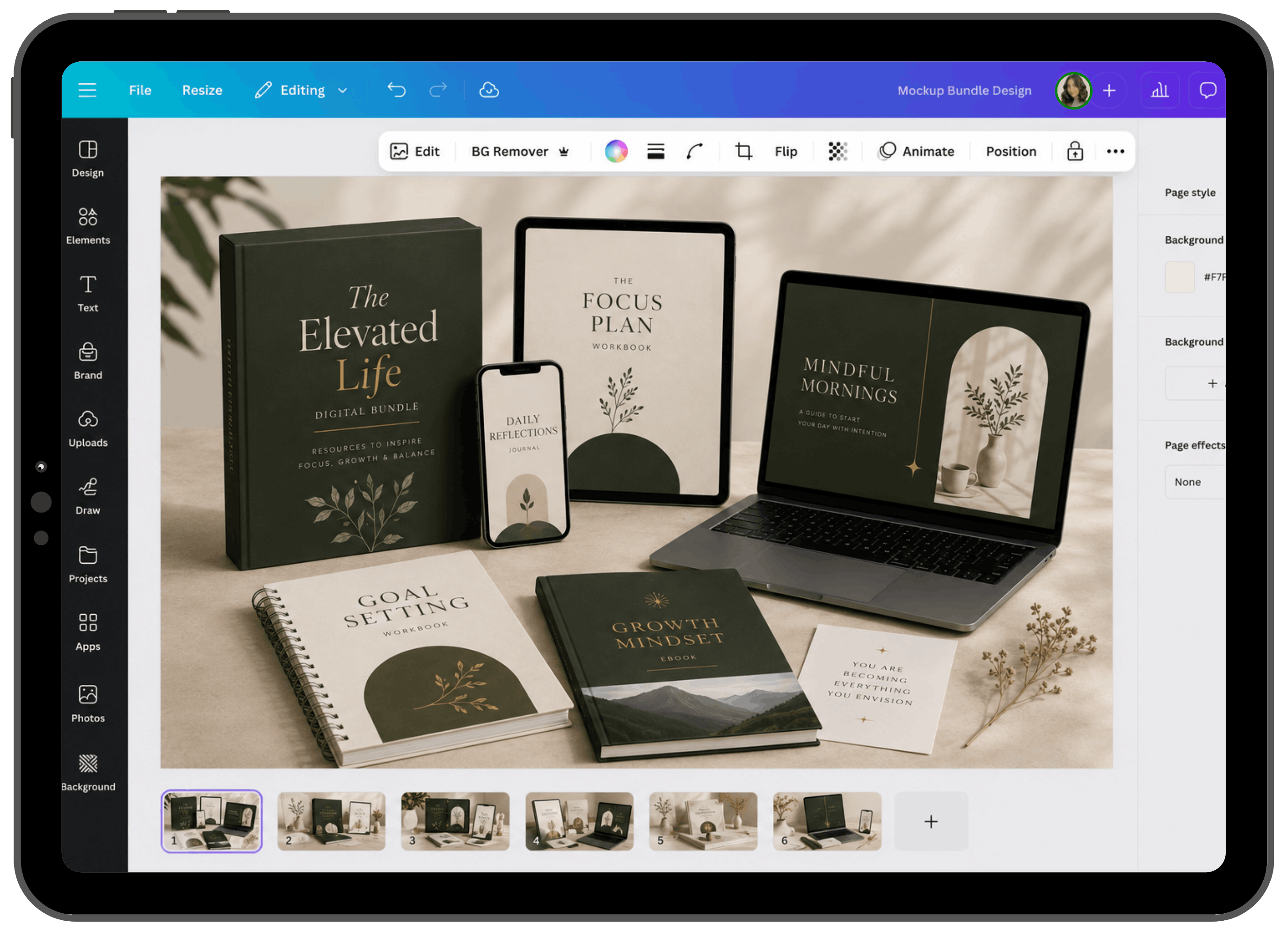 Book, phone, laptop and workbook product mockups in Canva